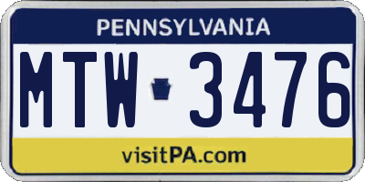 PA license plate MTW3476
