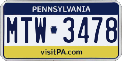PA license plate MTW3478