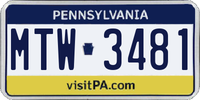 PA license plate MTW3481