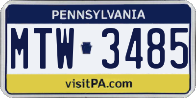 PA license plate MTW3485