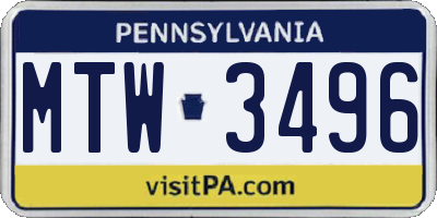 PA license plate MTW3496
