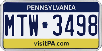 PA license plate MTW3498