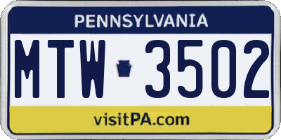 PA license plate MTW3502