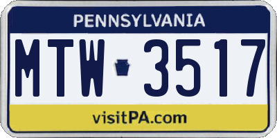 PA license plate MTW3517
