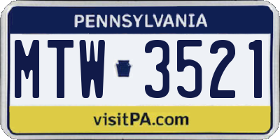 PA license plate MTW3521