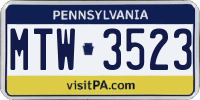 PA license plate MTW3523