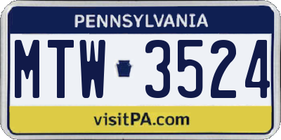 PA license plate MTW3524