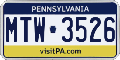PA license plate MTW3526