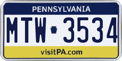 PA license plate MTW3534