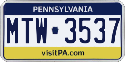 PA license plate MTW3537