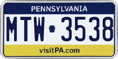 PA license plate MTW3538