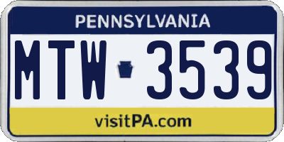 PA license plate MTW3539