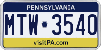 PA license plate MTW3540