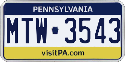 PA license plate MTW3543