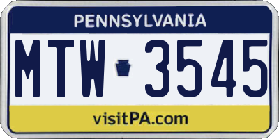 PA license plate MTW3545