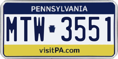 PA license plate MTW3551