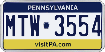 PA license plate MTW3554