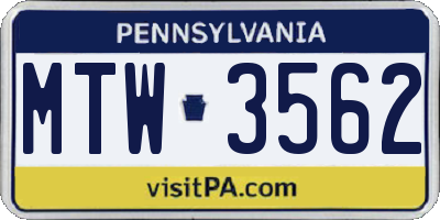 PA license plate MTW3562