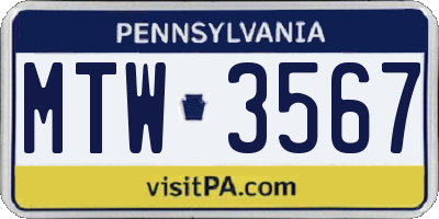 PA license plate MTW3567