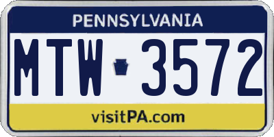 PA license plate MTW3572