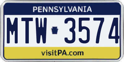 PA license plate MTW3574