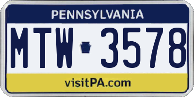 PA license plate MTW3578