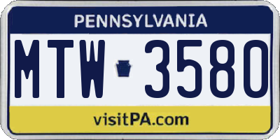 PA license plate MTW3580
