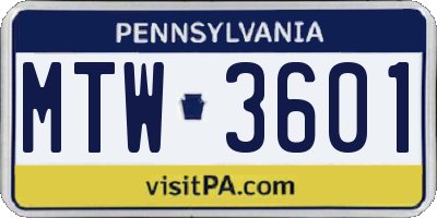 PA license plate MTW3601