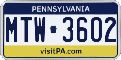 PA license plate MTW3602