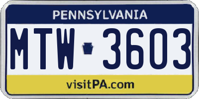 PA license plate MTW3603