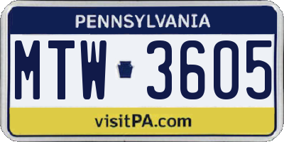 PA license plate MTW3605