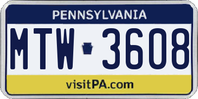 PA license plate MTW3608