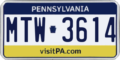 PA license plate MTW3614