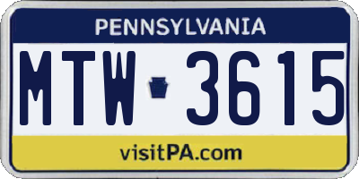 PA license plate MTW3615