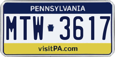 PA license plate MTW3617