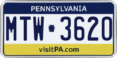 PA license plate MTW3620