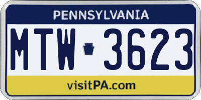 PA license plate MTW3623
