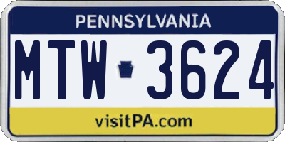 PA license plate MTW3624