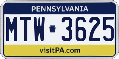 PA license plate MTW3625