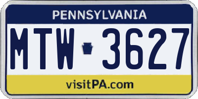 PA license plate MTW3627