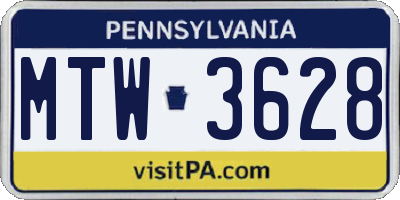 PA license plate MTW3628