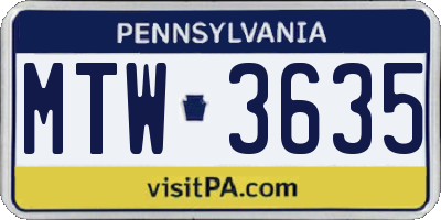 PA license plate MTW3635