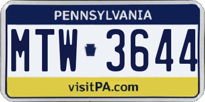 PA license plate MTW3644