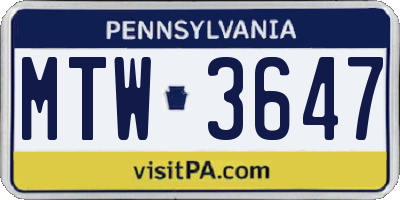 PA license plate MTW3647