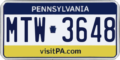 PA license plate MTW3648