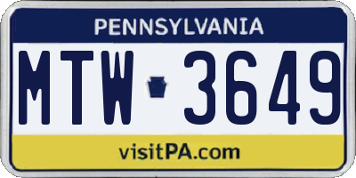 PA license plate MTW3649