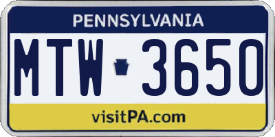 PA license plate MTW3650