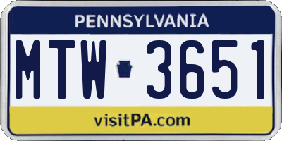 PA license plate MTW3651