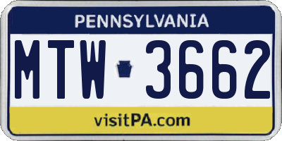 PA license plate MTW3662