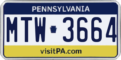 PA license plate MTW3664